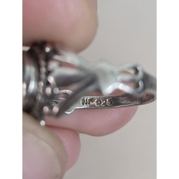 Vintage Sterling Silver Turquoise Ring Signed NF Thailand Size 8.5 - Picture 7 of 10